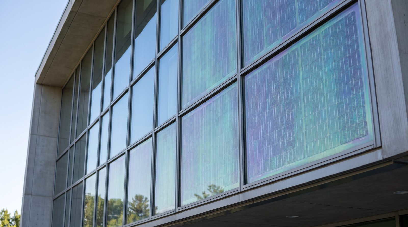 Fachada de vidrio fotovoltaico integrado en edificio, ejemplo de proyecto de investigación del grupo